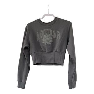 adidas Gray Cropped Crewneck Sweatshirt with Trefoil Tag